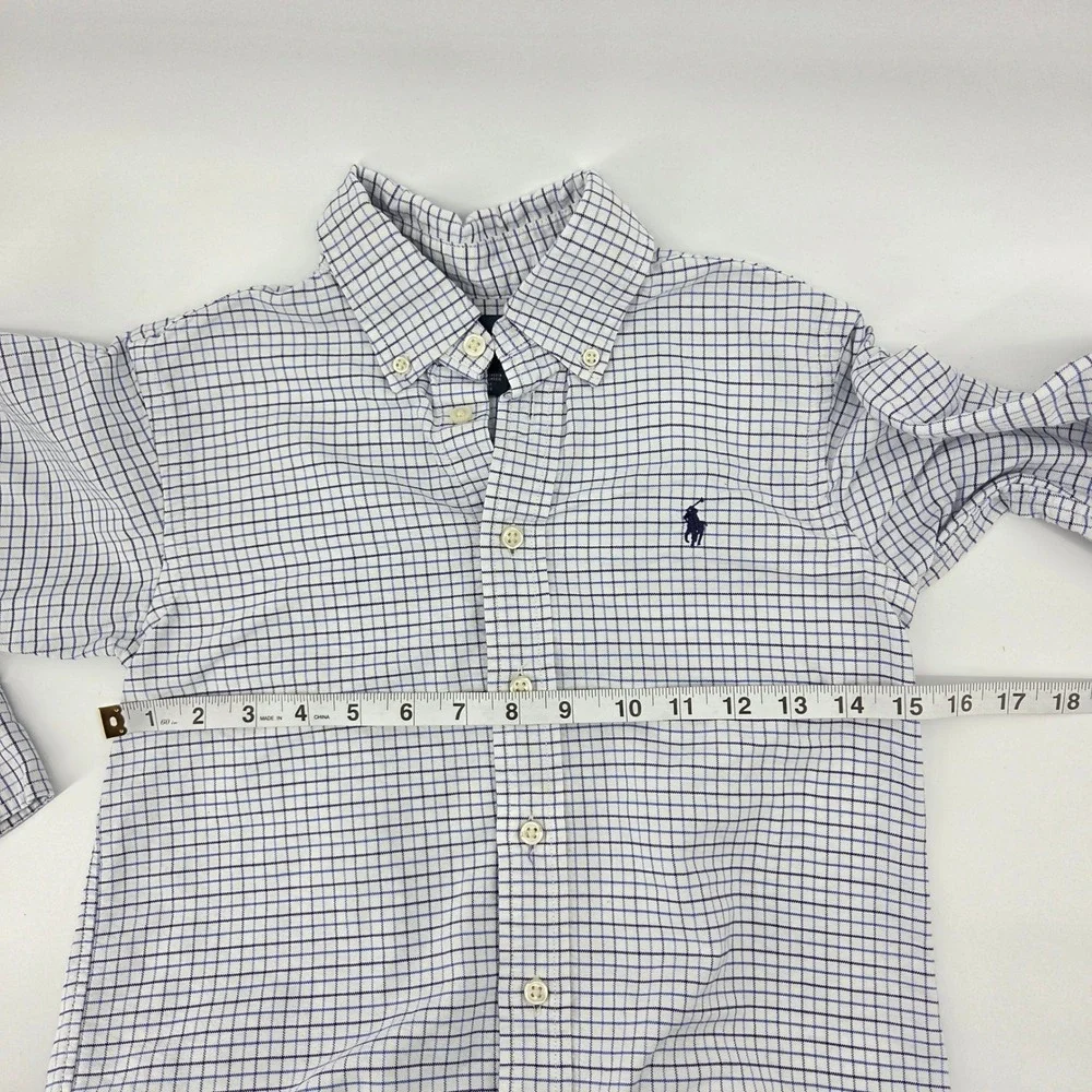 Ralph Lauren Button Down Shirt Boys 10 White Blue Check Preppy Academic Classic‎